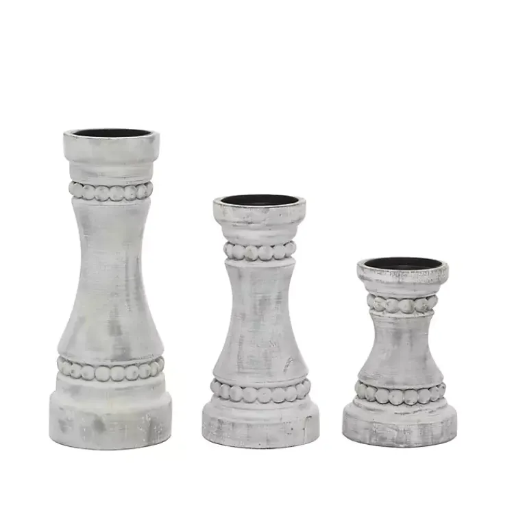 Outlet Rustic Gray Carved 3-pc. Candle Holder Set Candle Holders