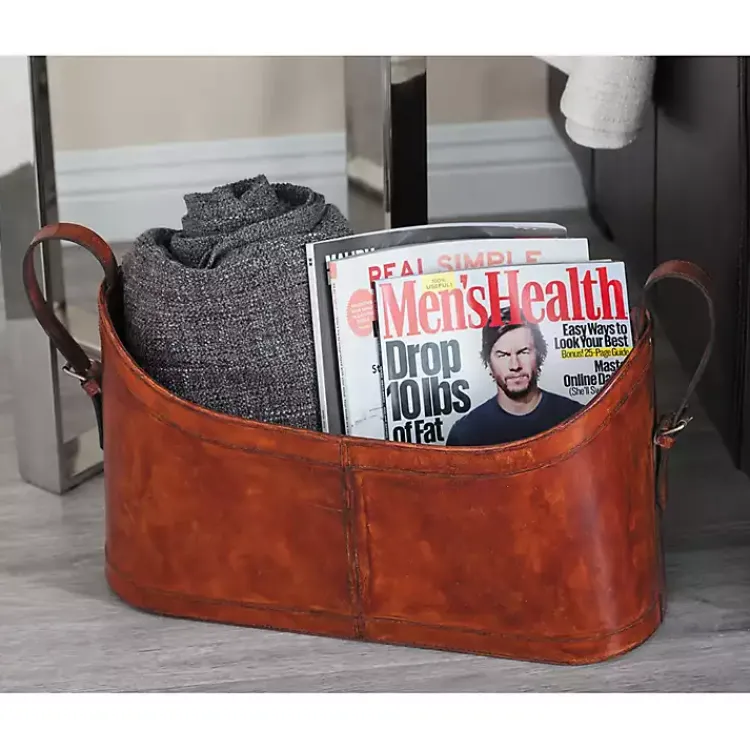 Outlet Rustic Leather Magazine Basket Baskets & Boxes
