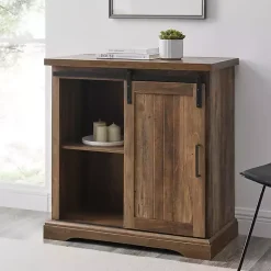 Kirklands Home Cabinets & Sideboards|Rustic Oak Grooved Sliding Barn Door Cabinet Brown