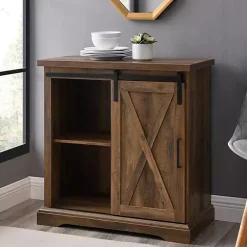 Kirklands Home Cabinets & Sideboards|Rustic Oak Sliding Barn Door Cabinet Brown