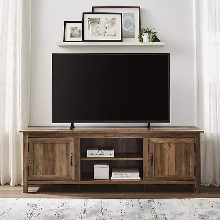 Kirklands Home Tv Stands & Media Consoles|Rustic Oak Wood Grooved Door TV Stand Brown