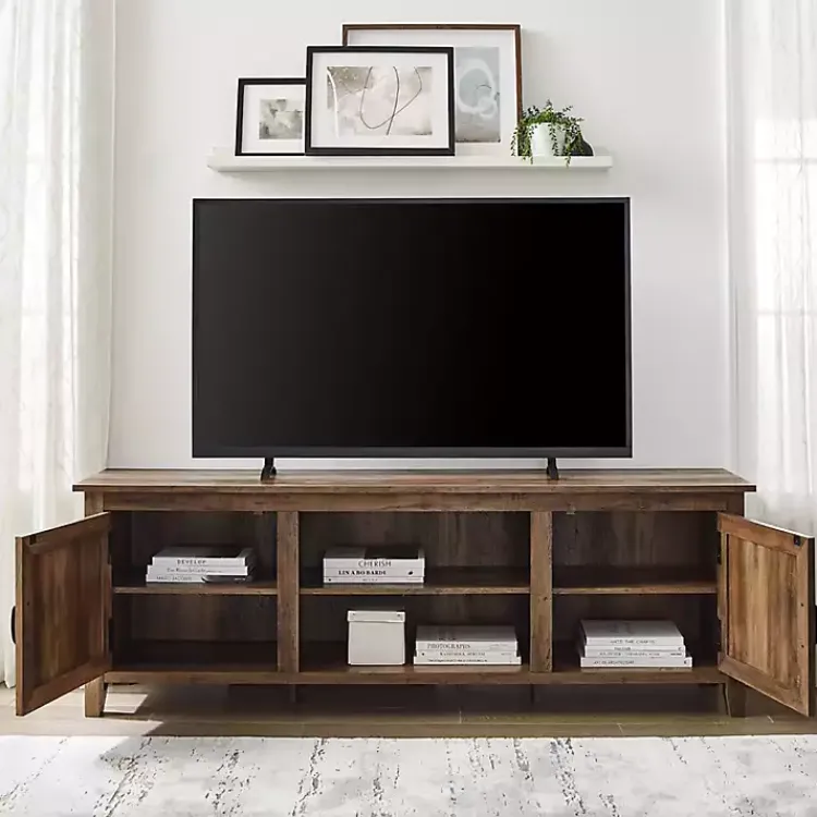 Kirklands Home Tv Stands & Media Consoles|Rustic Oak Wood Grooved Door TV Stand Brown