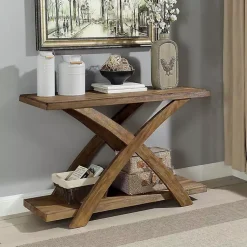 Kirklands Home Console Tables|Rustic Oak Wood Juna Console Table Brown