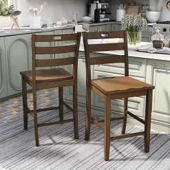 Kirklands Home Bar Stools & Counter Height Stools|Rustic Oak Wood Quinby Counter Stools, Set of 2 Brown