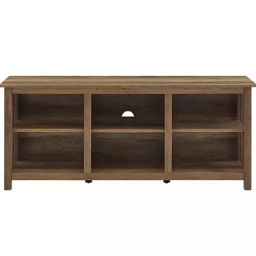 Kirklands Home Tv Stands & Media Consoles|Rustic Oak Wood Slatted Sides Media Cabinet Brown