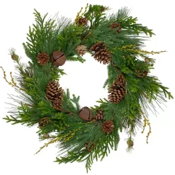 Online Rustic Pinecone and Jingle Bell Christmas Wreath Wreaths