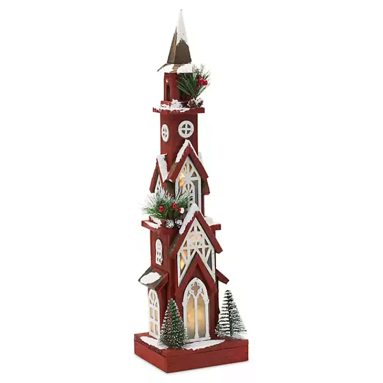 Clearance Rustic Red Christmastime Church Statue, 24 in. Christmas Decorations