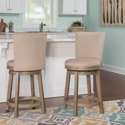 Kirklands Home Bar Stools & Counter Height Stools|Rustic Taupe Upholstered Swivel Counter Stool Tan