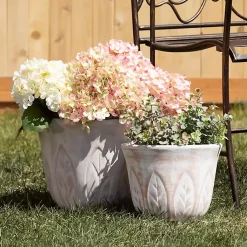 Kirklands Home Planters|Rustic Leaf Clay Planters, Set of 3 White