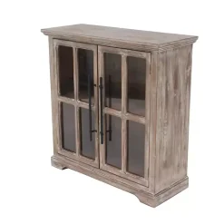 Kirklands Home Cabinets & Sideboards|Rustic Wood and Glass 2-Door Cabinet Tan
