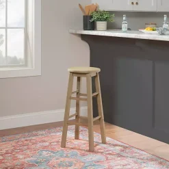 Kirklands Home Bar Stools & Counter Height Stools|Rustic Wood Pub Classic Backless Bar Stool Tan