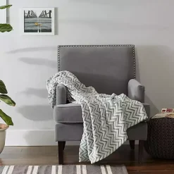Sage Chevron Plush Throw Blankets & Throws