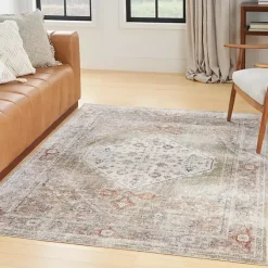 Kirklands Home Area Rugs|Sage Distressed Medallion Washable Area Rug, 5x7