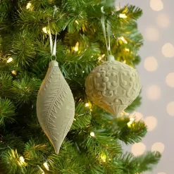 Sage Velvet Patterned Ornaments, Set of 2 Christmas Ornaments