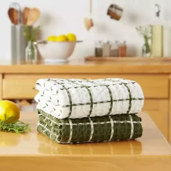Kirklands Home Kitchen Accessories|Sage Windowpane Oversized Dish Towels, Set of 2 Green