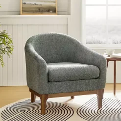 Kirklands Home Accent Chairs|Sage Wool Upholstered Joan Barrel Accent Chair Green