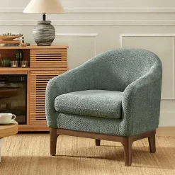 Kirklands Home Accent Chairs|Sage Wool Upholstered Joan Barrel Accent Chair Green