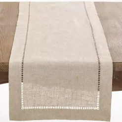 Kirklands Home Table Linens|Sand Beige Hemstitch Border Table Runner Tan