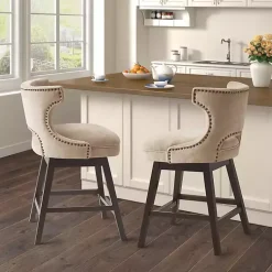 Kirklands Home Bar Stools & Counter Height Stools|Sandy Beige Curve Back Swivel Counter Stool Tan