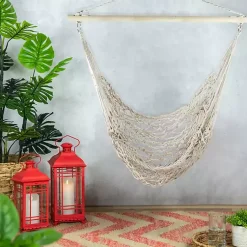 Kirklands Home Outdoor Seating|Sandy Coastal Macrame Hanging Hammock White