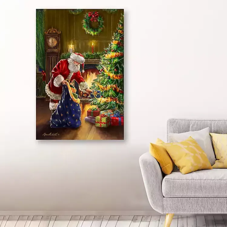 Clearance Santa and Presents with Tree Canvas Art Print Christmas Art & Wall Decor