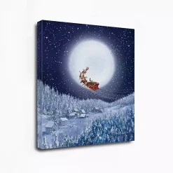 Discount Santa and Sleigh with a Big Moon Canvas Art Print Christmas Art & Wall Decor