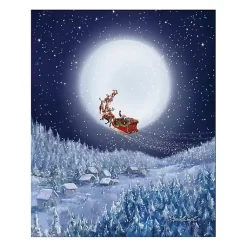 Discount Santa and Sleigh with a Big Moon Canvas Art Print Christmas Art & Wall Decor