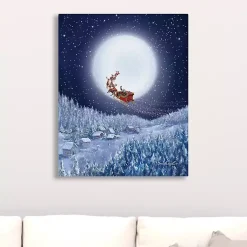 Discount Santa and Sleigh with a Big Moon Canvas Art Print Christmas Art & Wall Decor