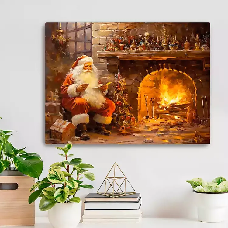 Discount Santa by the Fire Canvas Art Print Christmas Art & Wall Decor