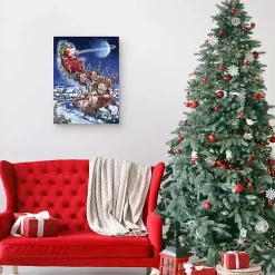 Sale Santa in Sleigh with Reindeers Wall Art Print Christmas Art & Wall Decor