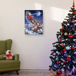 Sale Santa in Sleigh with Reindeers Wall Art Print Christmas Art & Wall Decor