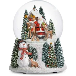 Discount Santa with Animals Musical Christmas Dome Christmas Decorations