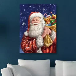 Discount Santa with His Sack Of Gifts Canvas Art Print Christmas Art & Wall Decor