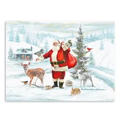Hot Santa with Woodland Friends Canvas Art Print Christmas Art & Wall Decor