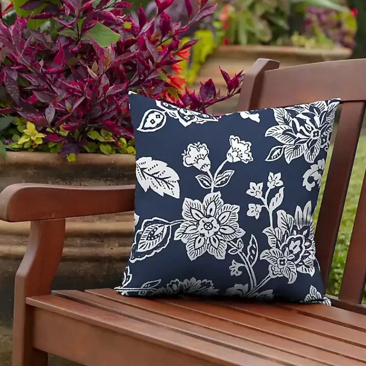 Kirklands Home Outdoor Cushions & Pillows|Sapphire Ashland Jacobean Outdoor Pillow