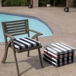 Kirklands Home Outdoor Cushions & Pillows|Sapphire Cabana Stripe Outdoor Seat Cushion Blue