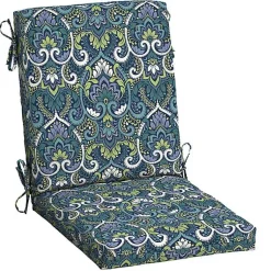 Kirklands Home Outdoor Cushions & Pillows|Sapphire Damask Luxe Outdoor Dining Chair Cushion Blue