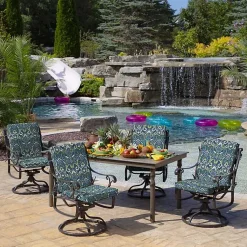 Kirklands Home Outdoor Cushions & Pillows|Sapphire Damask Luxe Outdoor Dining Chair Cushion Blue