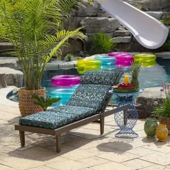 Kirklands Home Outdoor Cushions & Pillows|Sapphire Damask Outdoor Chaise Cushion