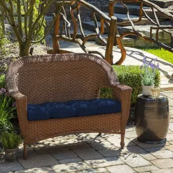 Kirklands Home Outdoor Cushions & Pillows|Sapphire Leala Texture Wicker Settee Cushion Blue