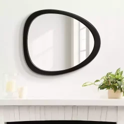 Kirklands Home Decorative Mirrors|Satin Black Asymmetrical Wall Mirror