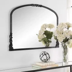 Kirklands Home Decorative Mirrors|Satin Baroque Arched Wall Mirror Black