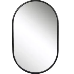 Kirklands Home Decorative Mirrors|Satin Iron Oval Framed Wall Mirror Black