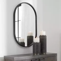 Kirklands Home Decorative Mirrors|Satin Iron Oval Framed Wall Mirror Black