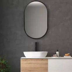 Kirklands Home Decorative Mirrors|Satin Iron Oval Framed Wall Mirror Black