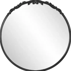 Kirklands Home Decorative Mirrors|Satin Black Ornate Round Wall Mirror