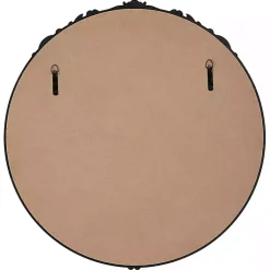 Kirklands Home Decorative Mirrors|Satin Black Ornate Round Wall Mirror
