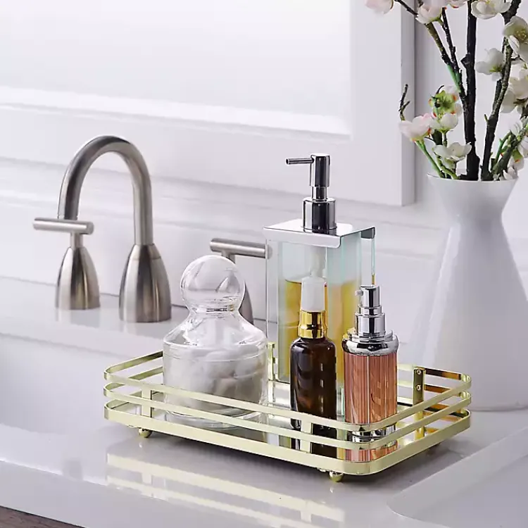 Kirklands Home Bathroom Accessories|Satin Mirrored Vanity Tray Gold