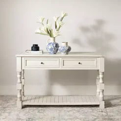 Kirklands Home Console Tables|Savannah Cream Distressed Console Table Ivory