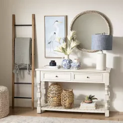 Kirklands Home Console Tables|Savannah Cream Distressed Console Table Ivory